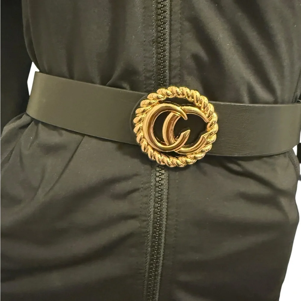 Elegant Black Belt with Gold Buckle